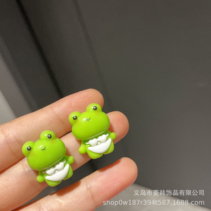 Wholesale Cartoon frog and elephant silver needle hot-selling green earrings
