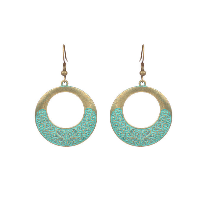 Wholesale Bohemian Turquoise Drop Earrings Alloy Electroplated Geometric Design MOQ≥2