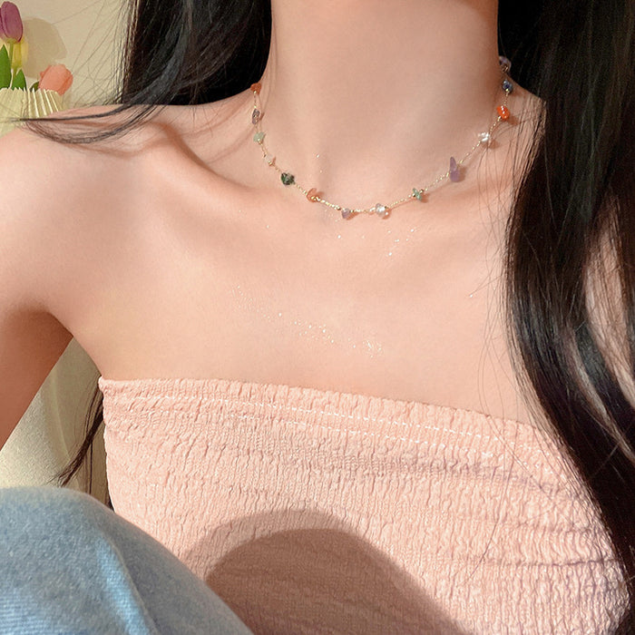 Wholesale Colorful gemstone necklace, collarbone chain, simple and fashionable temperament, versatile necklace