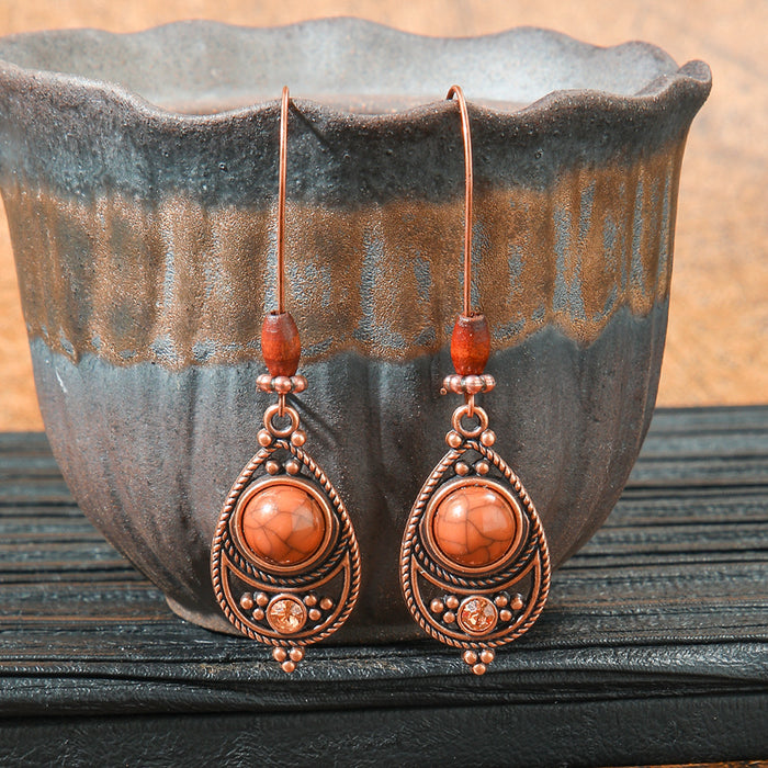 Wholesale 2pcs retro ethnic geometric turquoise earrings