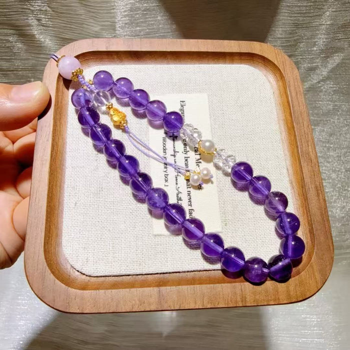 Wholesale Natural amethyst mobile phone chain pendant original decoration