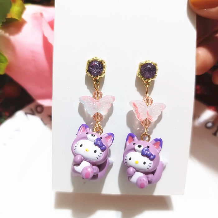 Wholesale Cute Funny Dress-up Cat Cat Apple  Cartoon Silver Earrings Girl