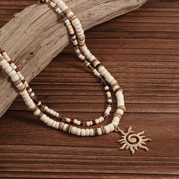 Wholesale Niche Sunwood Bead and nut Shell Bead Necklace