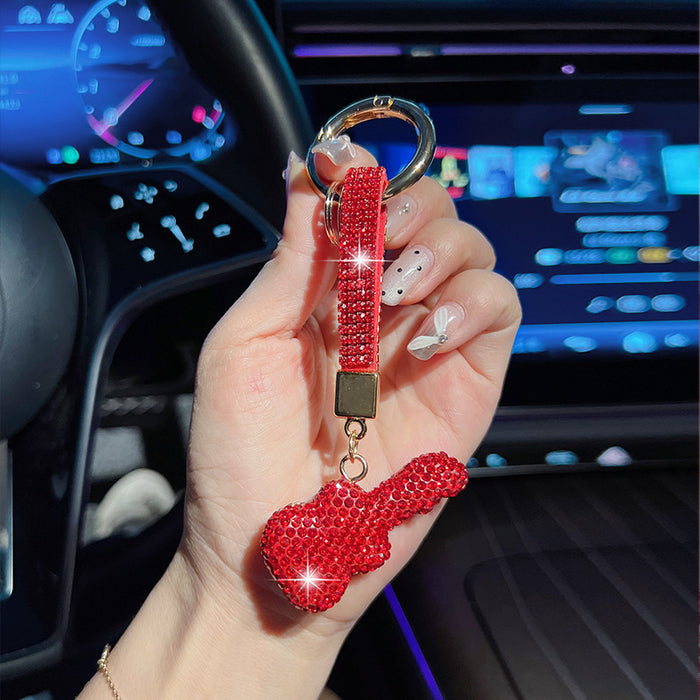 Wholesale Rhinestone Crystal Guitar Keychain Fashion Car Key Ring Pendant