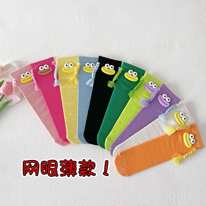 Wholesale Thin children' s socks mid-tube socks  cute long socks  funny braids pile socks