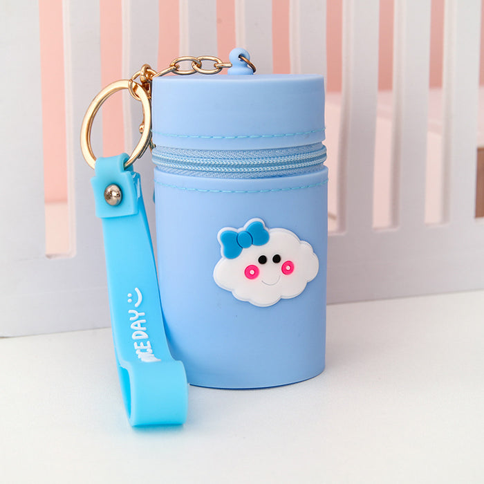 Wholesale Cute bucket bag portable bucket coin purse silicone coin bag headphone storage bag pendant keychain