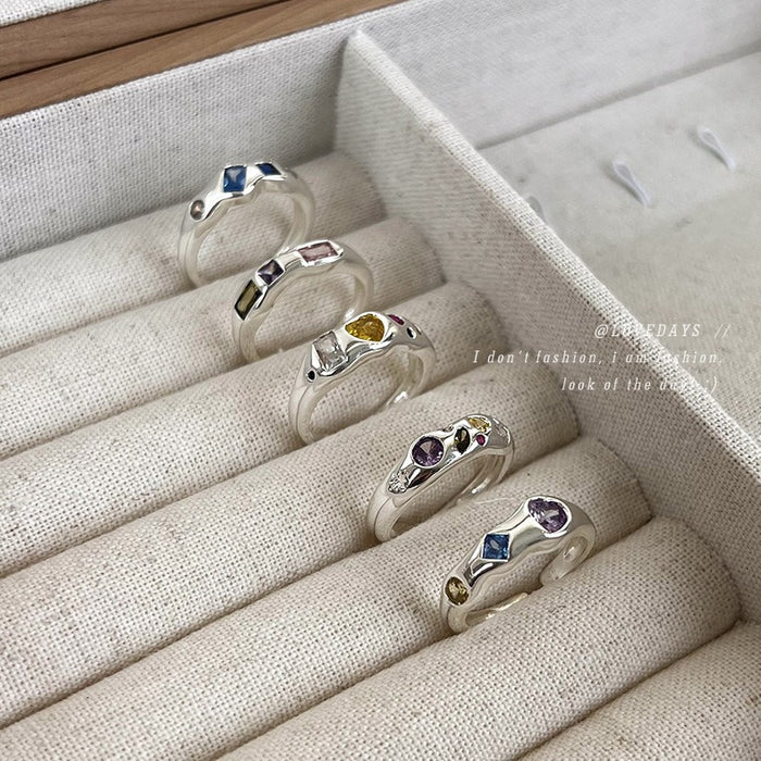 Wholesale Irregular colored zircon ring with a niche design, personalized simplicity, and versatile temperament