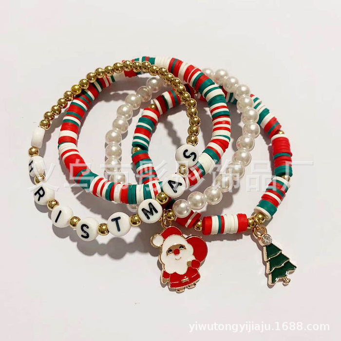 Wholesale Soft Clay Beaded Bracelet Christmas Tree Pearl Cartoon Sweet Versatile Bracelet Best Friend