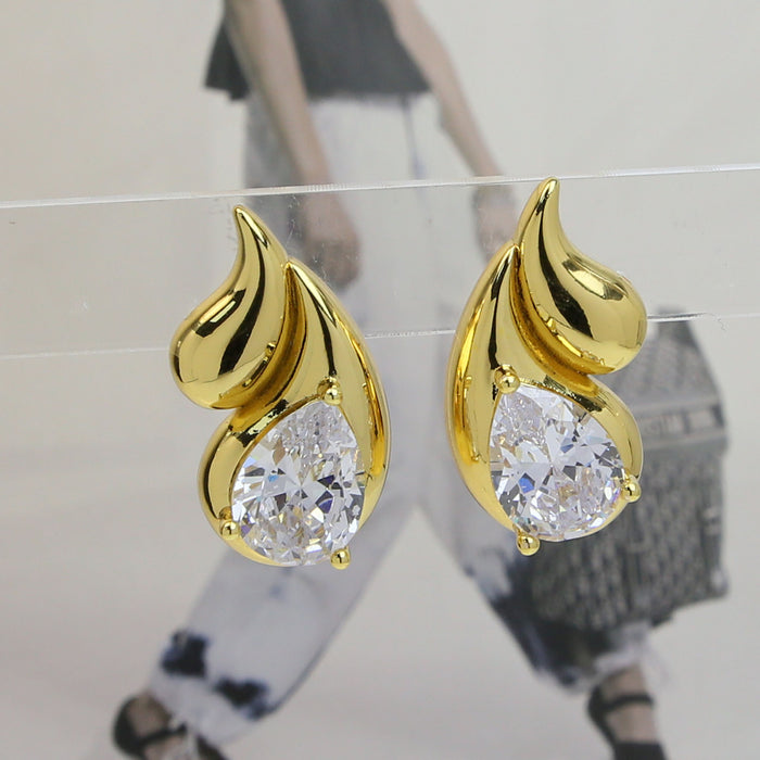 Wholesale  geometry earrings  18K gold large zircon brass water drop earrings