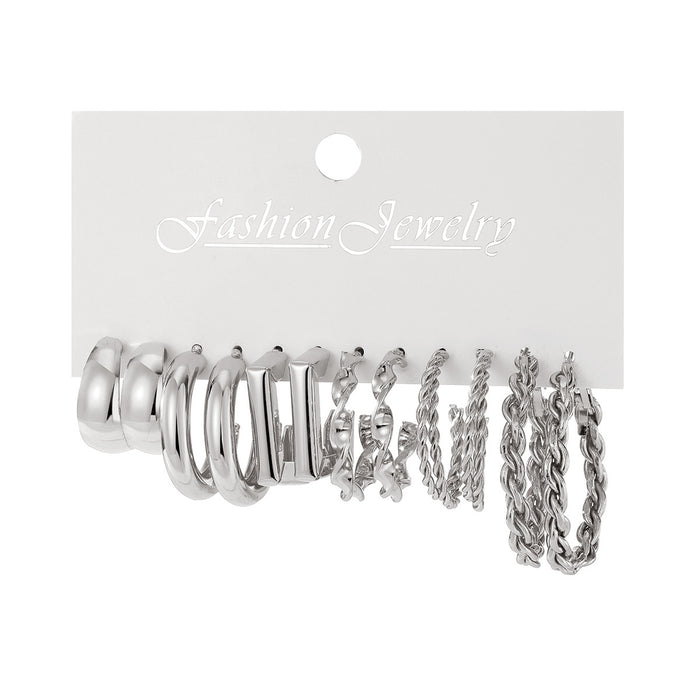 Wholesale 6-piece geometric pearl and diamond statement earring set