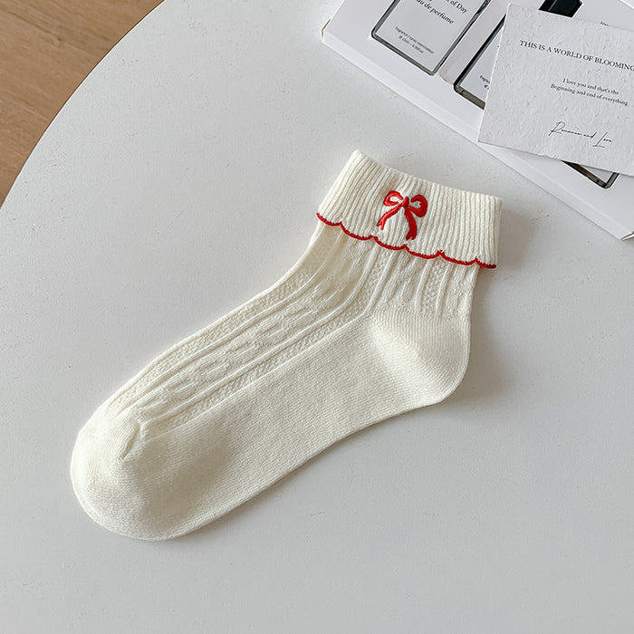 Wholesale Lace bow socks with flared design, short tube socks