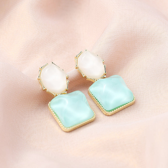 Wholesale Color blocking water ripple retro geometric square unique light luxury design earrings