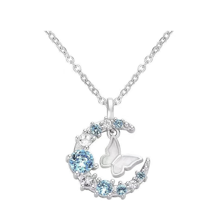 Wholesale Moon sparkling diamond butterfly necklace, fashionable, light luxury, niche accessory temperament, fashionable moon necklace
