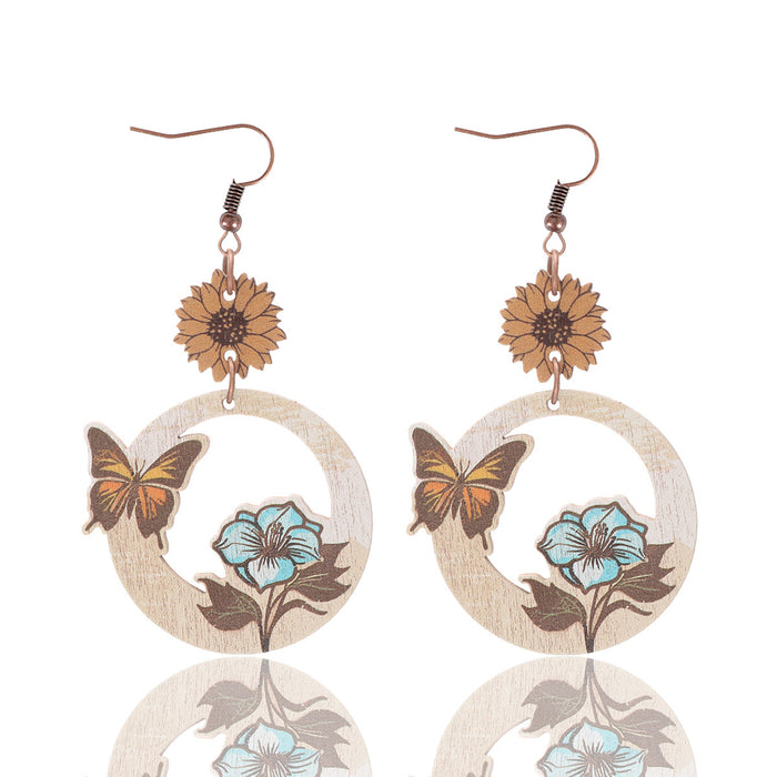 Wholesale Western Style Butterfly Bee Flower Pattern Wooden Earrings JDC-ES-TianPi038
