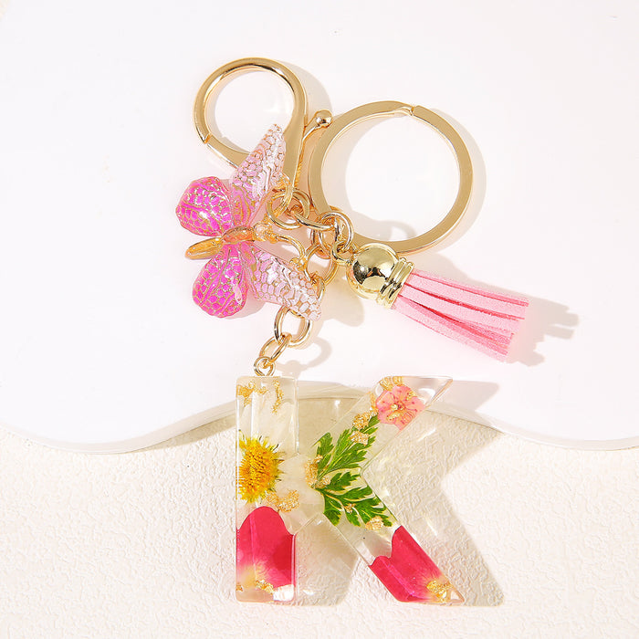 Wholesale Glue Dried Flower English 26 Letter Keychain Daisy Petal Letter Keychain  Pendant