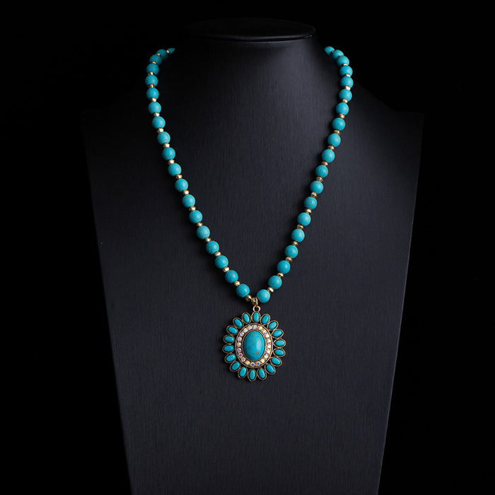 Wholesale Retro ethnic style turquoise necklace,  Western denim style,  multi-layer layered sweater chain