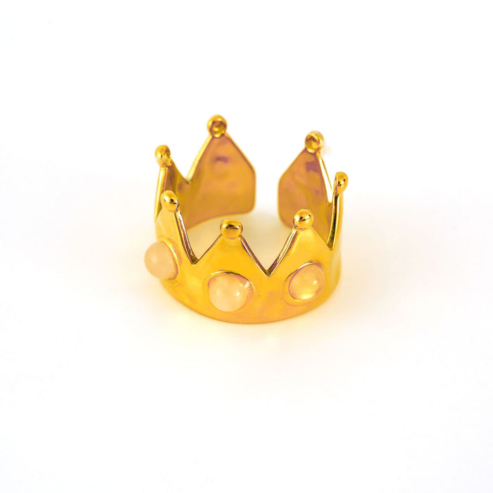 Wholesale Personalized New Product Crown Stainless Steel Ring with Natural Stone Premium Open End Ring Multi Color Wholesale