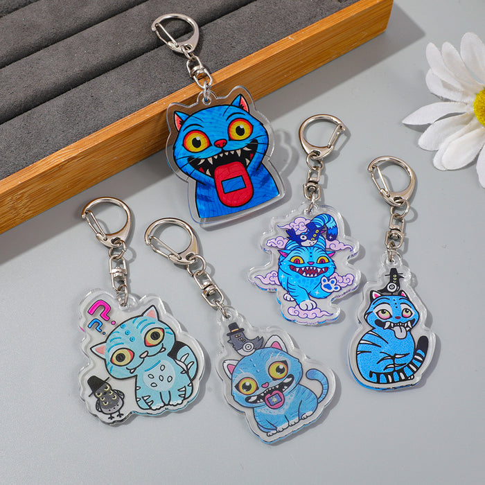 Wholesale Blue Tiger Crow Acrylic Double-Sided Pattern Keychain