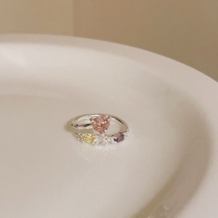 Wholesale Pink diamond heart ring, light luxury, niche design, exquisite opening, adjustable index finger ring