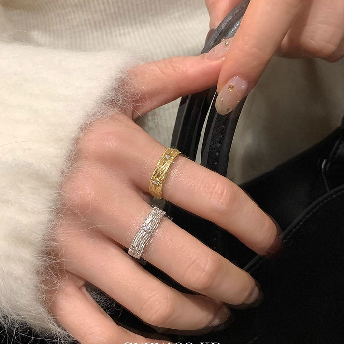 Wholesale Vintage ring, light luxury striped ring, open ring, fashionable ring