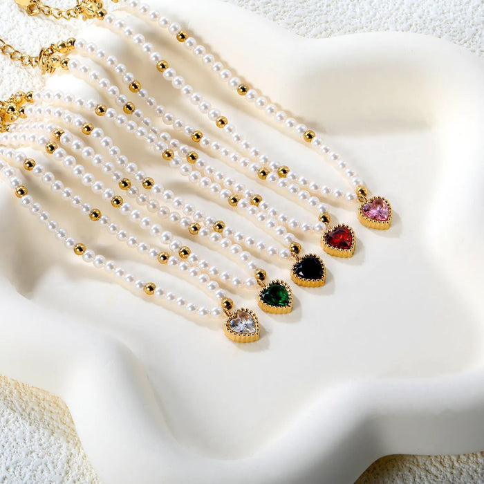 Wholesale Mixed Color Heart-Shaped Zircon Bracelet Niche Design Cherry Bracelet Stainless Steel Bracelet