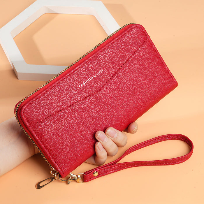 Wholesale PU Leather Retro Long Wallet Clutch with Wrist Strap Solid Color Trendy Everyday Use