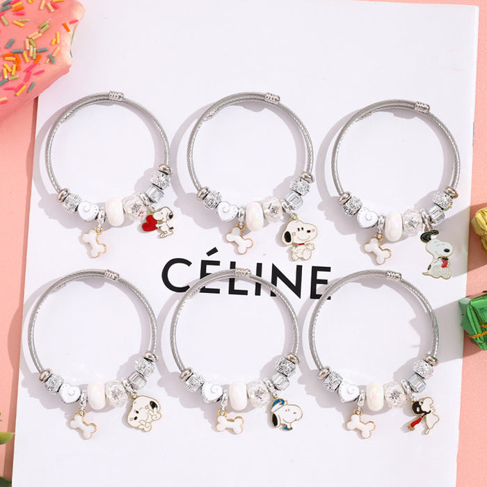 Wholesale Stainless Steel Bracelets cute cartoon beaded bracelet silver open bangle Charms Bracelets