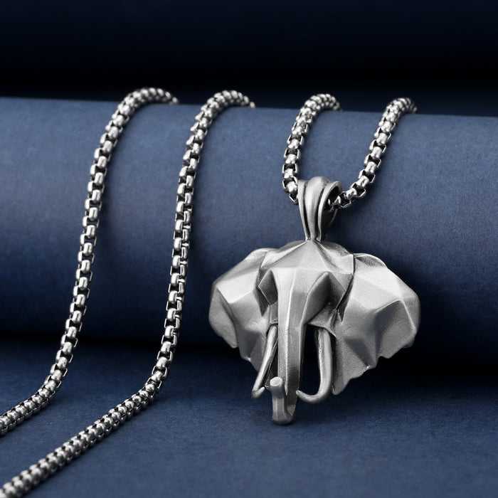 Wholesale Pure Tin 3D Elephant Anti-Rust Titanium Steel Men's Necklace JDC-NE-TuoPu001