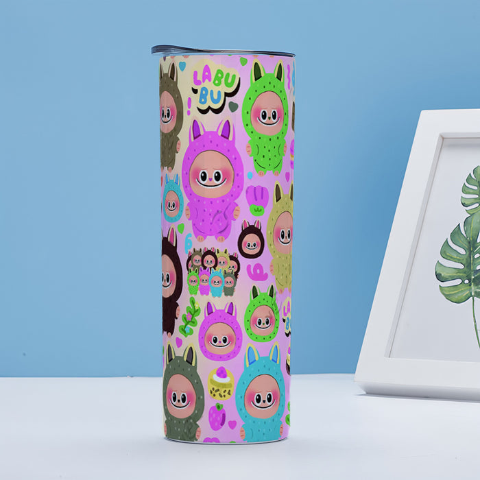 Wholesale Straight cup printed stainless steel thermos cup double-layer straight straw cup