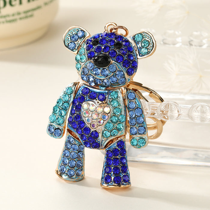 Wholesale Zinc Alloy Rhinestone Bear Keychain Pink-Purple Gradient Boutique