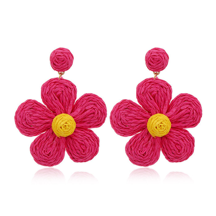 Wholesale 10pcs Rose Red Geometric Alloy Earrings JDC-ES-HengX005