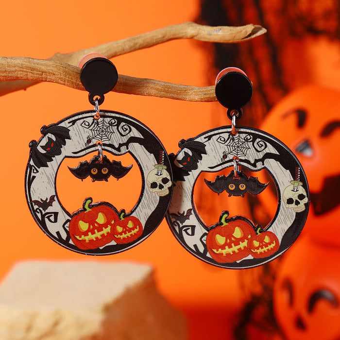 Wholesale Acrylic colorful printed Boo pumpkin skull personality creative  earrings earrings