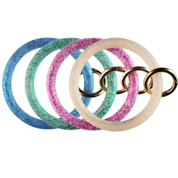 Wholesale glitter sequins gold powder silicone bracelet car keychain creative circle key ring