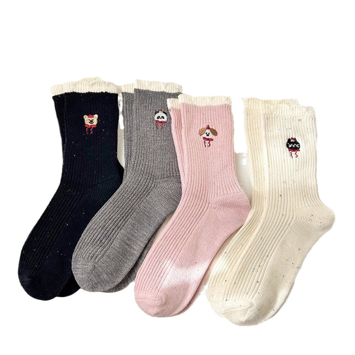 Wholesale Cute cashmere mid tube socks embroidered lace long socks stacked socks