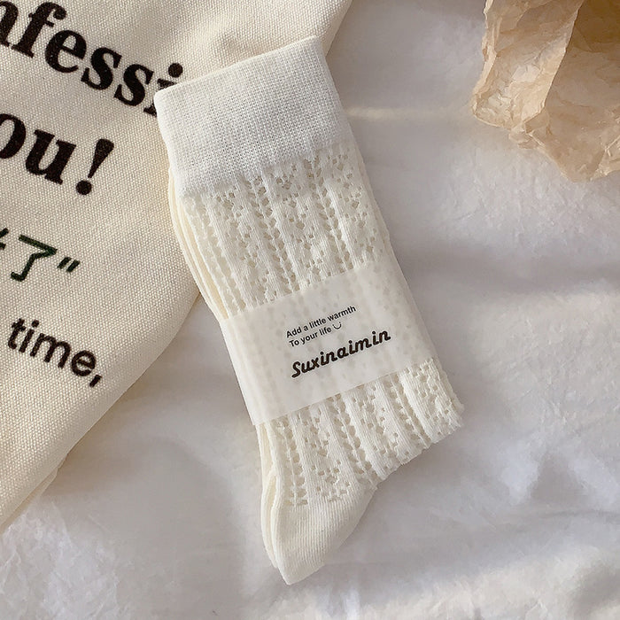 Wholesale Socks, thin, mid tube, heart-shaped, sweat absorbing, breathable, hollowed out, mesh stacking, long socks