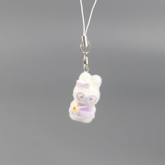 Wholesale Resin flocked  little bunny keychain car key ring pendant