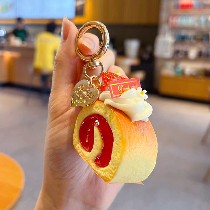 Wholesale Simulated Fruit Swiss Roll Keychain Pendant Blueberry Design Decorative MOQ≥2