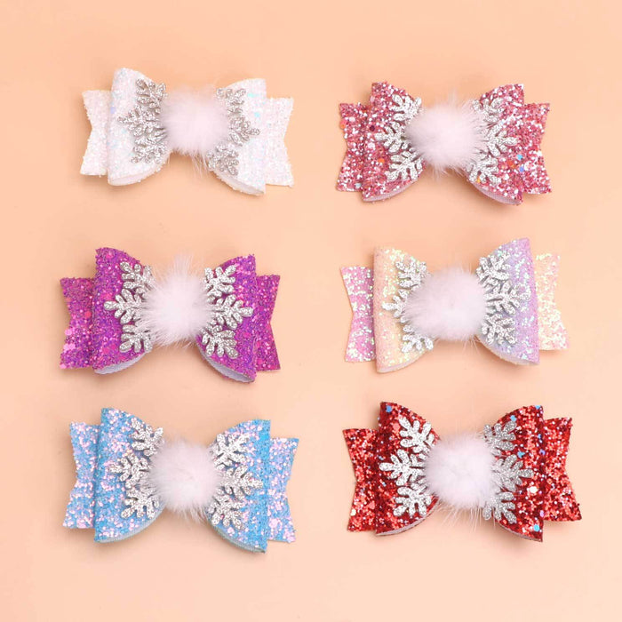 Wholesale Children's Bow Snowflake Sequin Christmas Fabric Hairpin JDC-HC-Bais002