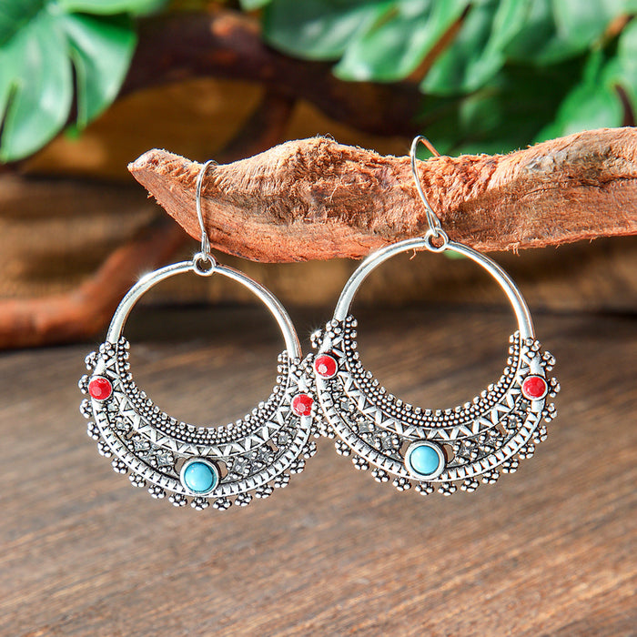 Wholesale 2pcs geometric metal turquoise bohemian earrings