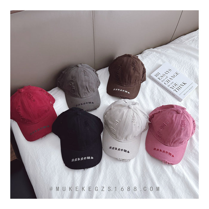 Wholesale Children's duckbill cap with worn holes, embroidered letters, fashionable sun shading baseball caps for boys and girls