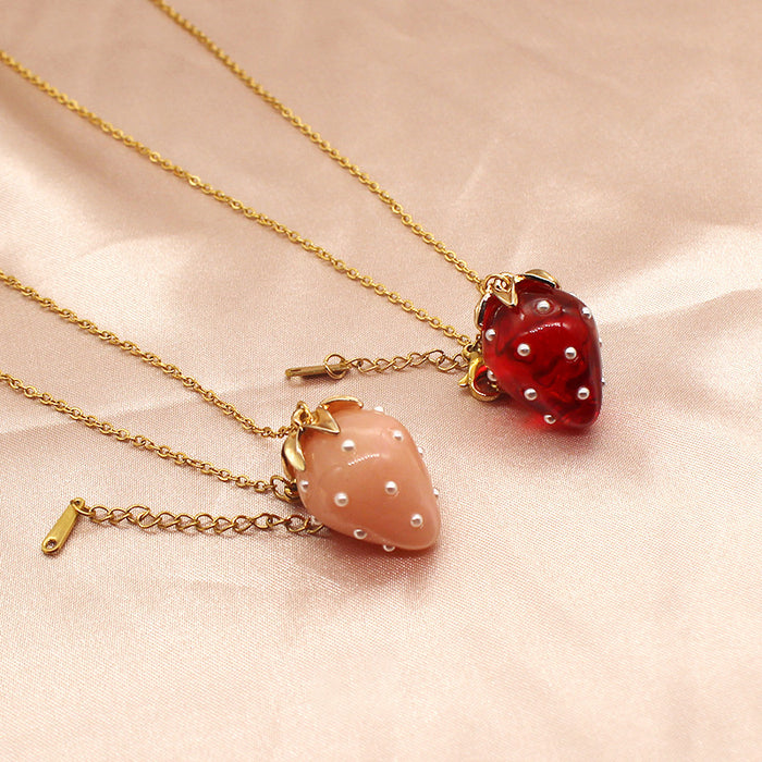 Wholesale Resin Inlaid 3D Strawberry Pendant Necklace JDC-NE-mif002