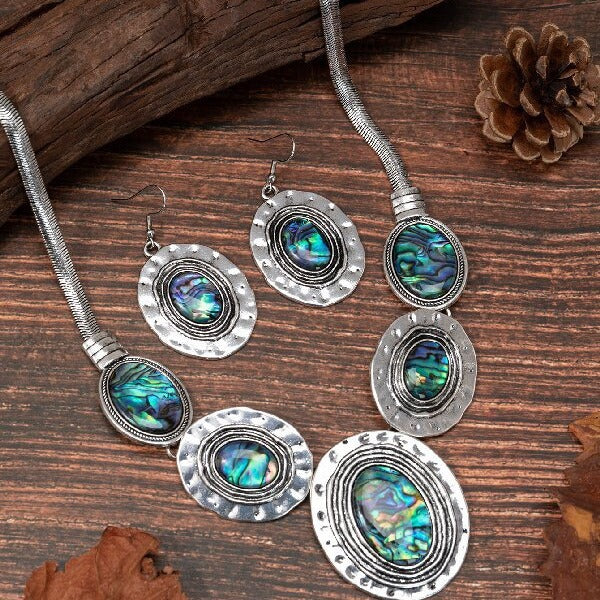 Wholesale Vintage Oval Snake Chain Abalone Shell Earring Necklace Set