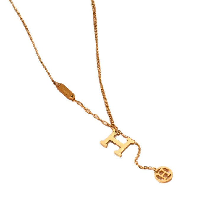 Wholesale Electroplated design with tassel letters, tassel titanium steel necklace, minimalist collarbone chain