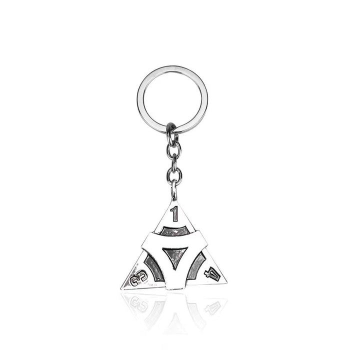 Wholesale Four sided dice triangle three-dimensional alloy keychain necklace pendant retro accessory