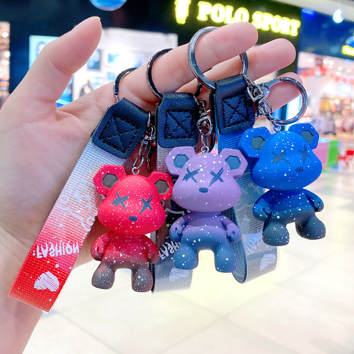 Wholesale Cartoon Starry Sky Chameleon Bear Keychain Cute Trendy Fashion Little Bear Car Keychain Couple Bag Pendant