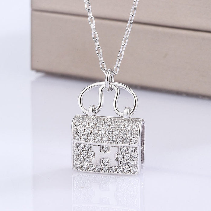 Wholesale Titanium Steel H Letter Full Diamond Bag Necklace JDC-NE-NaY001