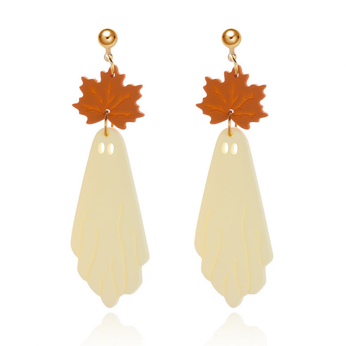 Wholesale Halloween Ghost Maple Leaf Acrylic Earrings Party Fashion Accessory