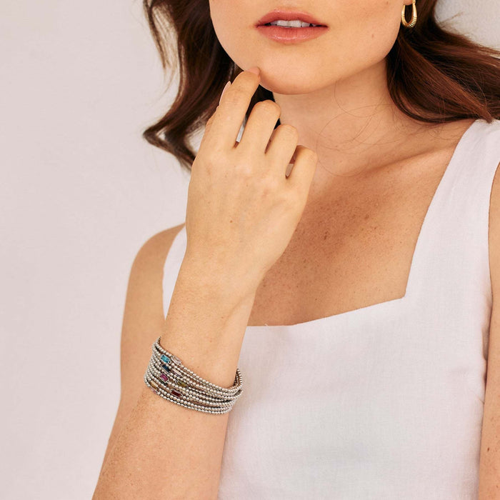 Wholesale Birthstone round bead stainless steel bracelet