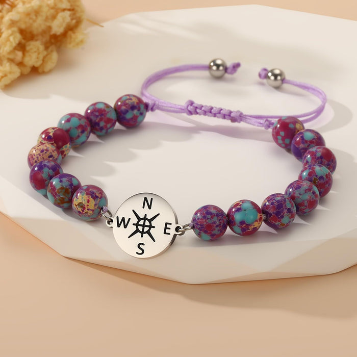 Wholesale Bracelet Stainless Steel Compass Pink Zebra Rope Weaving Bracelet Compass Bracelet