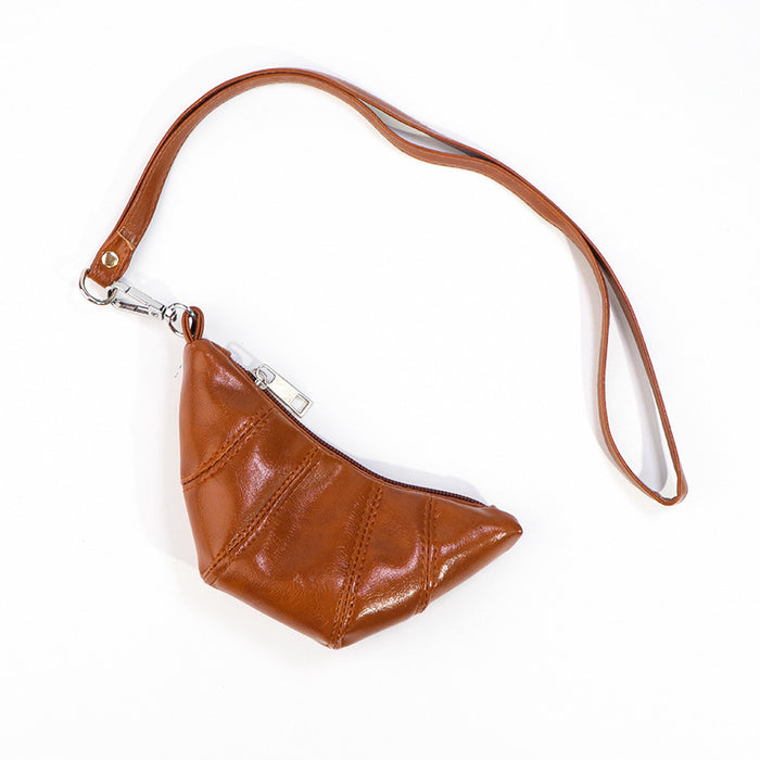 Wholesale Halterneck croissant cute earphones small bag dumpling bag PU leather with lanyard